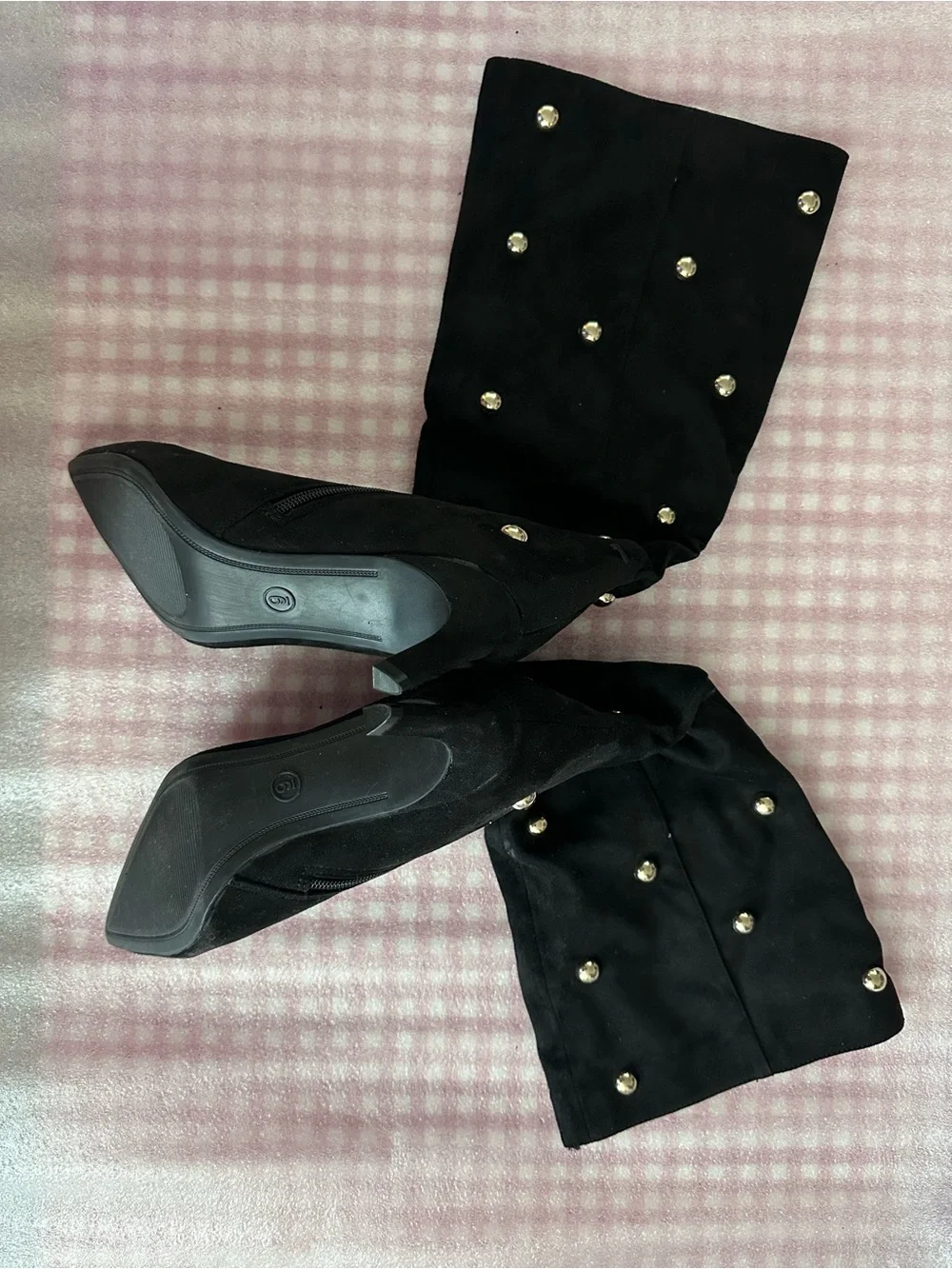 Justice Black Over-the-Knee Boots with Gold Studs